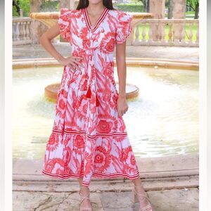 Islapayal Amalfi Linen Maxi Dress in Sunflower Red Print $229 MSRP